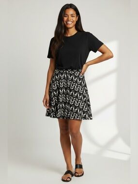 Joe Benbasset Cute Black and White Chevron Skirt, Size Medium